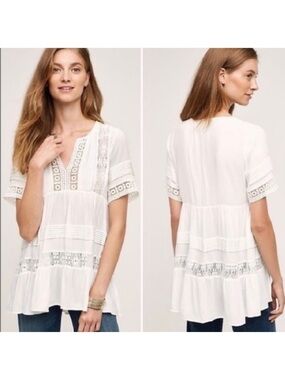 Anthropologie Maeve Tiered Lace Tunic Blouse